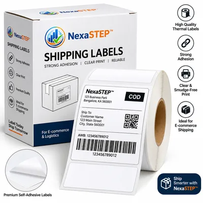 100mm x 150mm Direct Thermal Shipping Labels, 4"x 6" Sticker Rolls, 400 Labels per Roll, Strong Adhesive, Barcode Compatible for E-Commerce Couriers